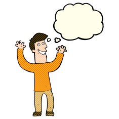 cartoon excited man with thought bubble N32