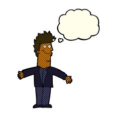 cartoon happy man with open arms thought bubble N5