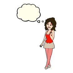 cartoon attractive office woman with thought bubble N5