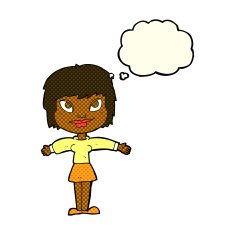 cartoon woman with open amrs thought bubble N5