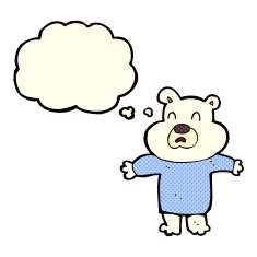 cartoon unhappy polar bear with thought bubble N5