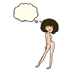 cartoon woman in bikini with thought bubble N25