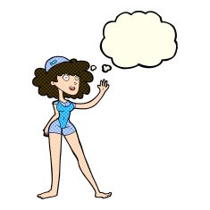 cartoon swimmer woman with thought bubble N5