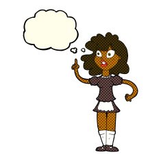 cartoon worried maid with thought bubble N5