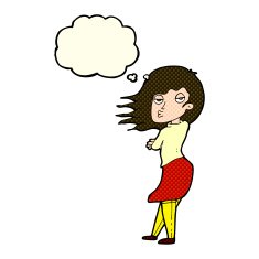 cartoon woman making photo face with thought bubble N5