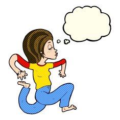 cartoon woman running with thought bubble N5