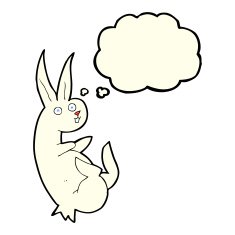 cue cartoon rabbit with thought bubble N5