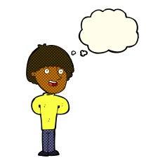 cartoon happy man with thought bubble N205