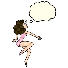 cartoon dancing woman with thought bubble N25