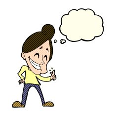 cartoon man snapping fingers with thought bubble N5
