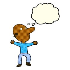 cartoon worried middle aged man with thought bubble N5