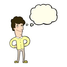 cartoon happy man with thought bubble N206