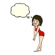 cartoon excited woman with thought bubble N64