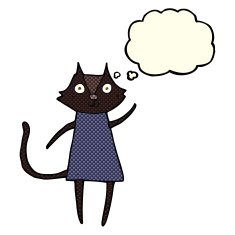 cute cartoon black cat waving with thought bubble N5