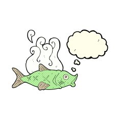 cartoon smelly fish with thought bubble N5