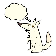 cartoon wolf cub with thought bubble N6