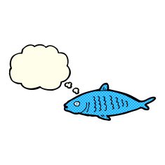 cartoon fish with thought bubble N38