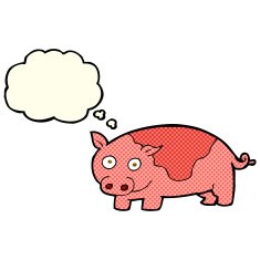 cartoon pig with thought bubble N9