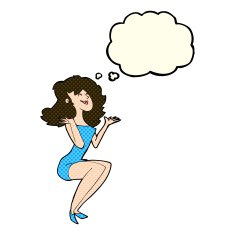 cartoon attractive woman sitting with thought bubble N5