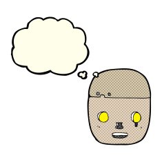 cartoon robot head with thought bubble N23