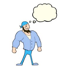 cartoon manly sailor man with thought bubble N4