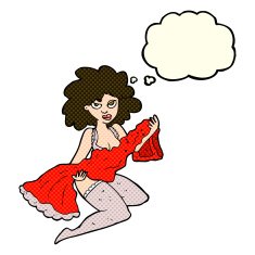 cartoon woman changing with thought bubble N5