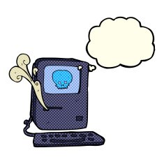 computer virus cartoon with thought bubble N3
