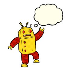 cartoon robot with thought bubble N71