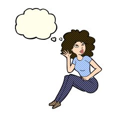 cartoon woman listening with thought bubble N5