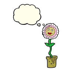cartoon flower with face thought bubble N12