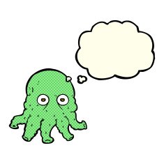 cartoon alien squid face with thought bubble N14