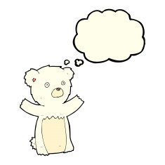 cartoon polar bear cub with thought bubble N35