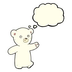 cartoon polar bear cub with thought bubble N36