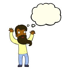 cartoon excited man with beard thought bubble N5
