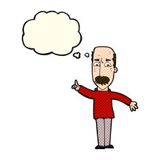 cartoon man issuing stern warning with thought bubble N5