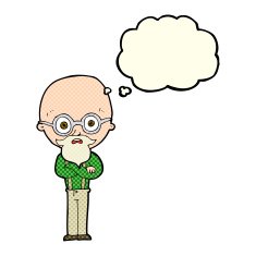 cartoon annoyed old man with thought bubble N30