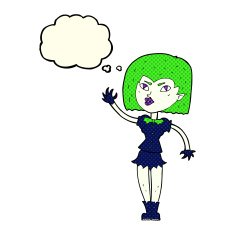 cartoon pretty vampire girl with thought bubble N14