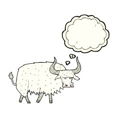 cartoon annoyed hairy ox with thought bubble N3
