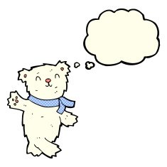 cartoon waving teddy polar bear with thought bubble N3