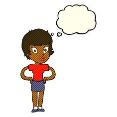 cartoon woman with hands on hips thought bubble N102