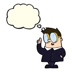 cartoon scientist with thought bubble N5