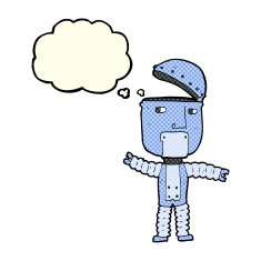 cartoon robot with thought bubble N72