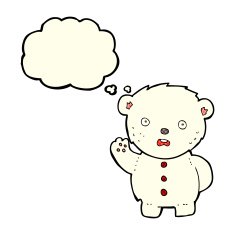cartoon unhappy polar teddy bear with thought bubble N3