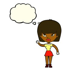 cartoon woman waving with thought bubble N158
