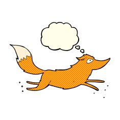 cartoon fox running with thought bubble N3