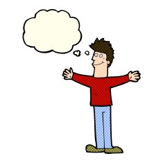 cartoon happy man with thought bubble N215