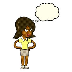 cartoon annoyed woman with hands on hips thought bubble N4