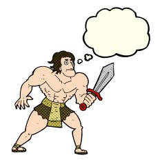 cartoon fantasy hero man with thought bubble N4