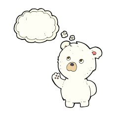 cartoon waving polar bear with thought bubble N30