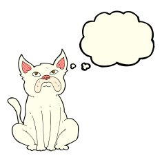 cartoon grumpy little dog with thought bubble N4